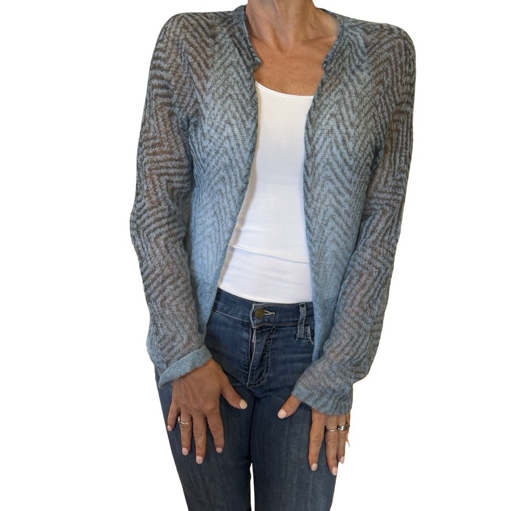 Marc Cain N4 Medium Cardigan Sweater Open Mohair Wool Coastal Grandma Boho Chic